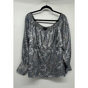 Lane Bryant Top Womans 18/20 Blue Gray Satin Long Sleeve Boho Career Corpcore